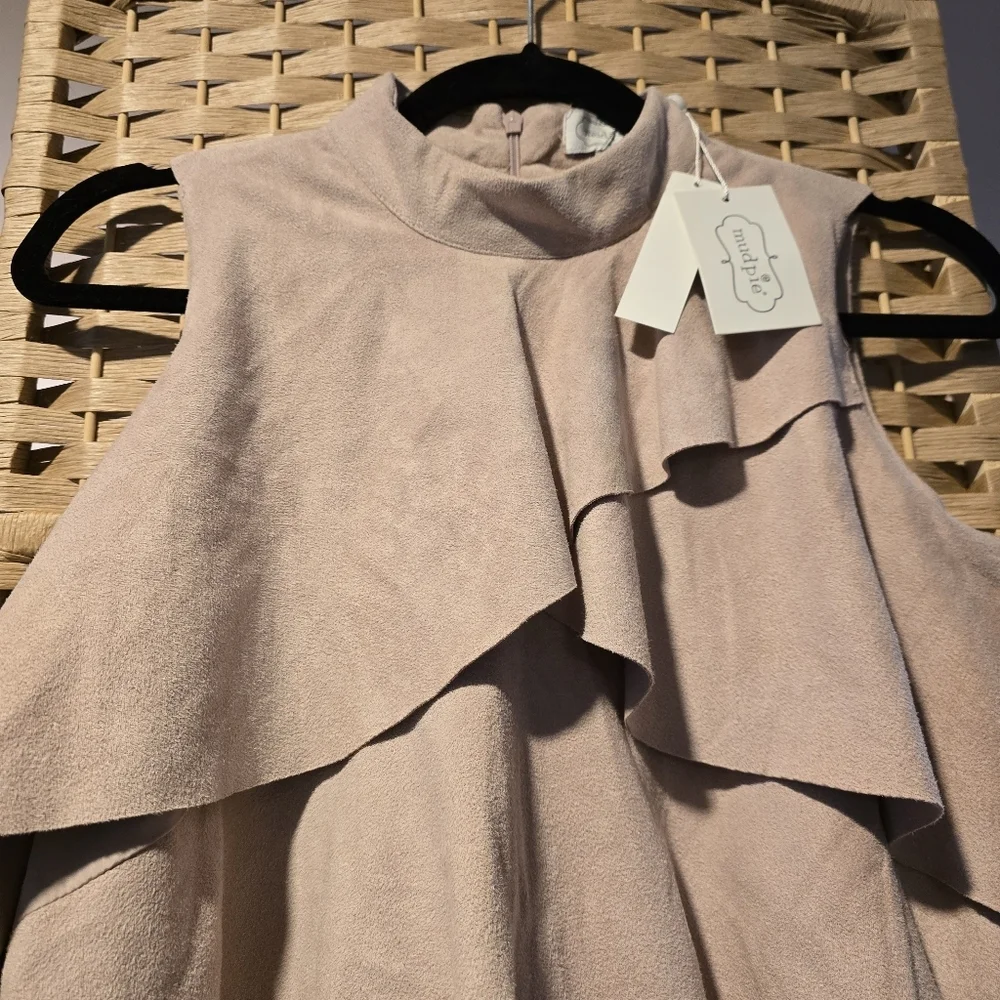 Mud Pie Carley faux suede dress in dusty rose with tiered ruffles - Picture 5 of 9